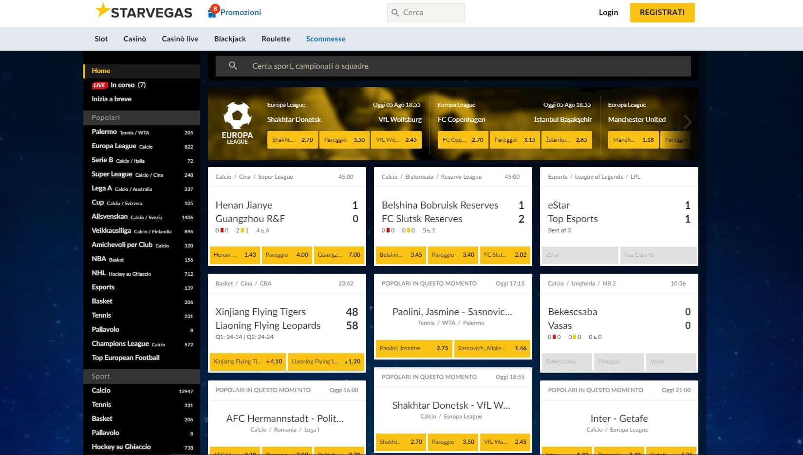 Prova le scommesse sportive online di Starvegas