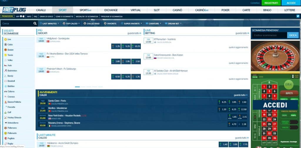 Prova le scommesse sportive online di Betflag