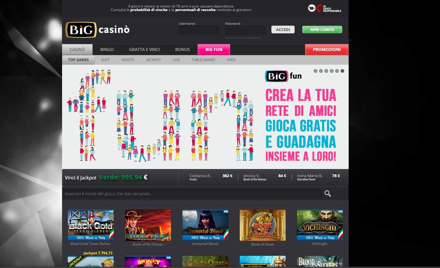 Slot machines su Big Casino