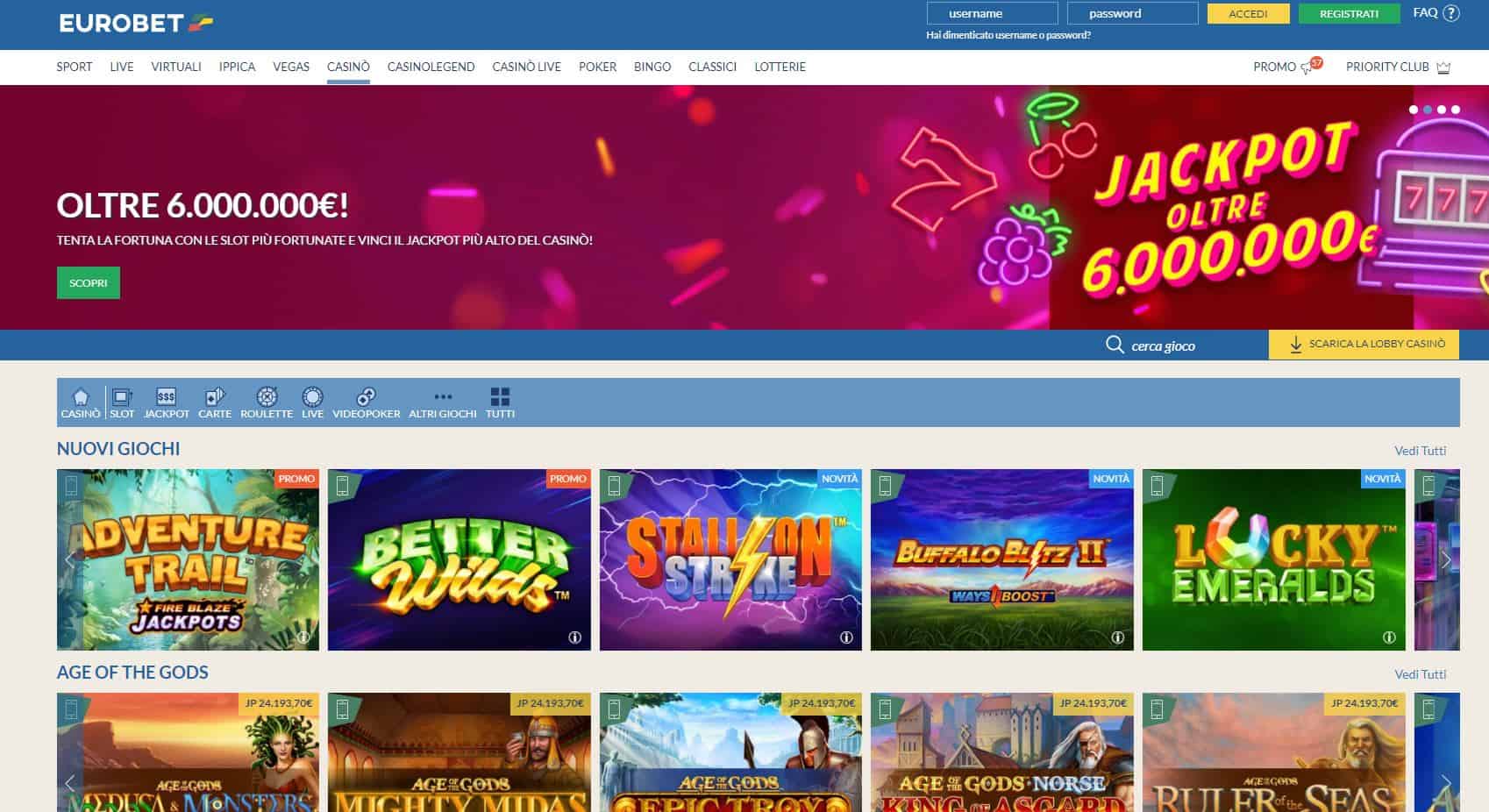 Slot machines su Eurobet