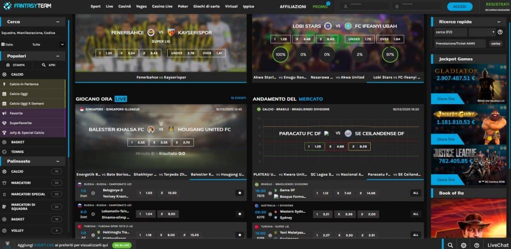 Prova le scommesse sportive online di Fantasyteam