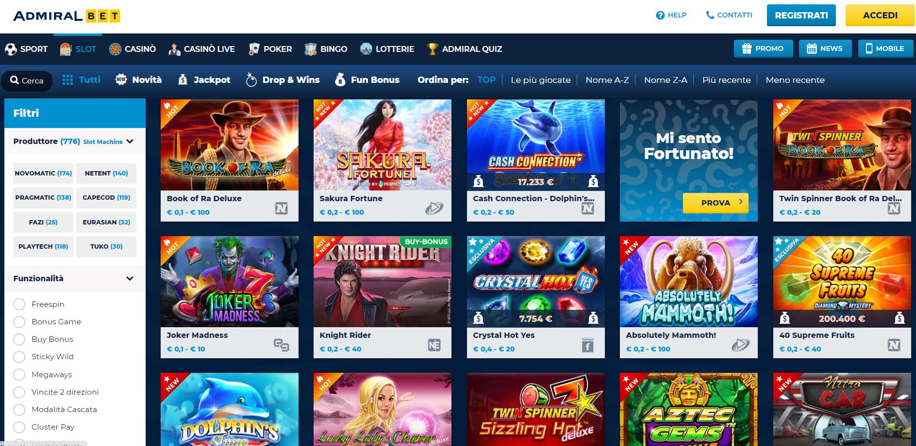 Slot machines su AdmiralBet