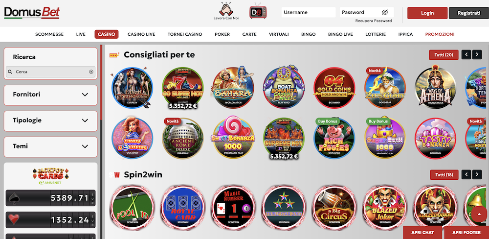 Varietà di Giochi su DomusBet Casinò